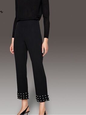 Zara Black Cropped Pearl-Hem Pants